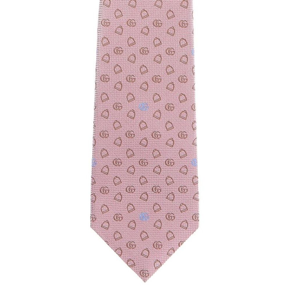 Gucci Pink Stirrup Jacquard Silk Tie, Pink - Picture 2 of 3